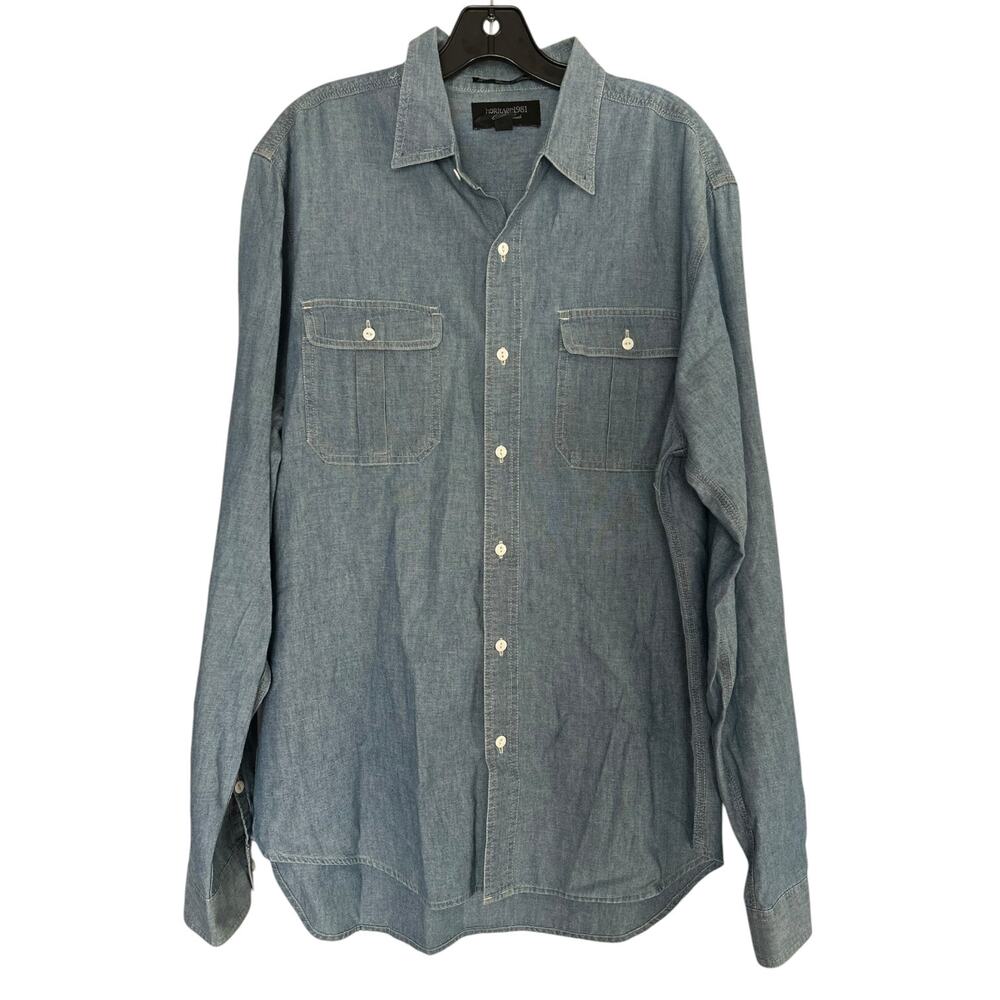 Heritage 1981 Men’s Chambray Denim Button Down Shirt Blue Large L